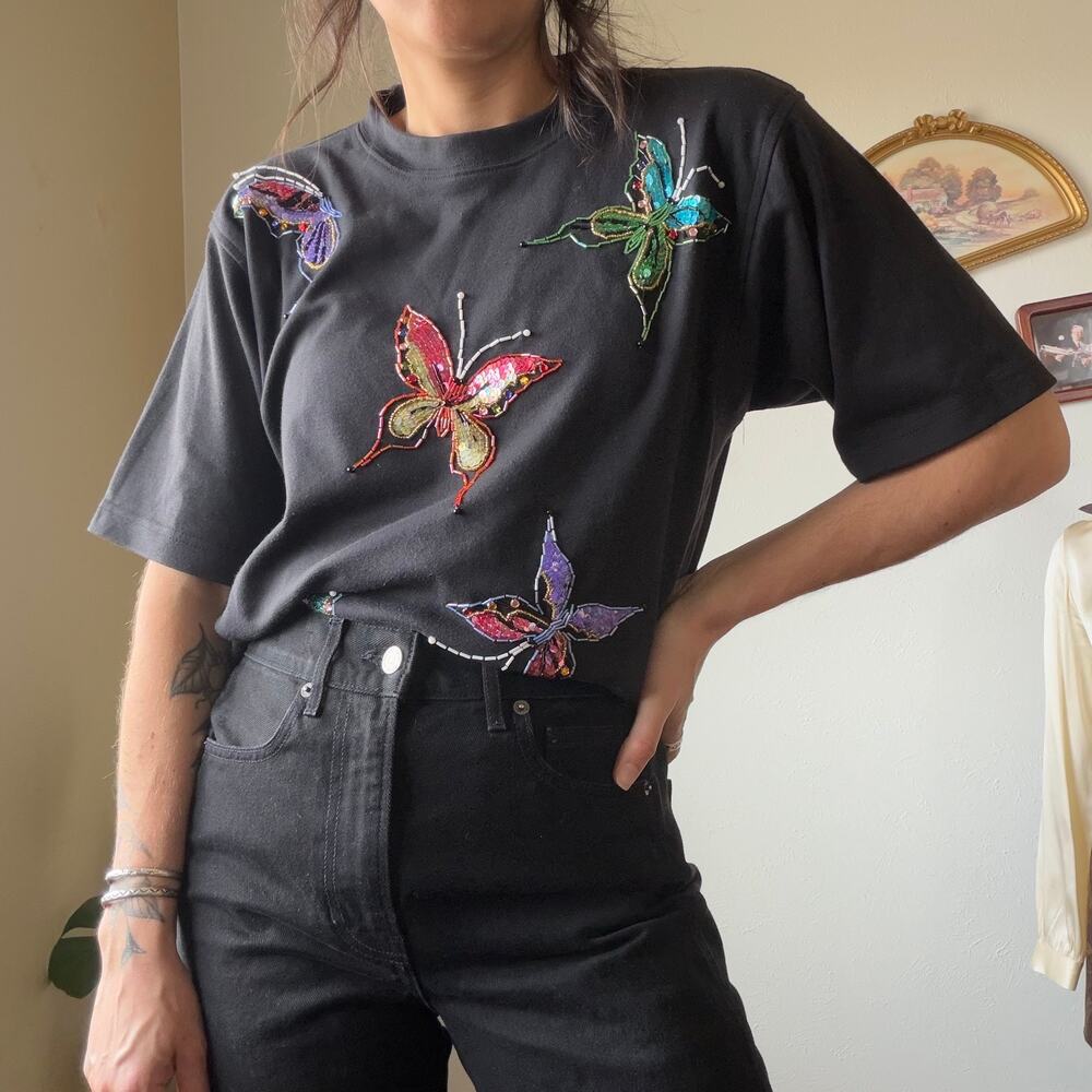 Vintage Beaded Butterfly Tshirt